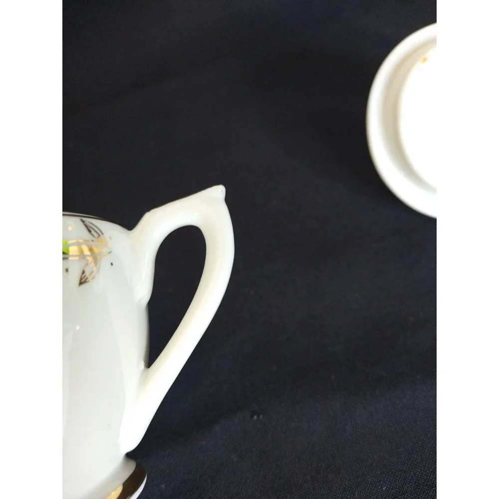 Vintage Lefton China Golden 50th Anniversary Gift Set Creamer & Sugar Bowl W/Lid